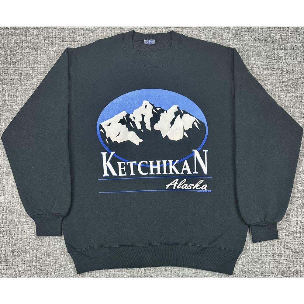 Vintage Ketchikan Alaska Sweatshirt Puffer Print Jerzees Super Sweats Large